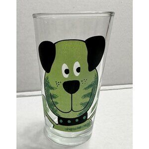 Vintage Firna Indonesia Green Dog Glass Tumbler Cartoon
